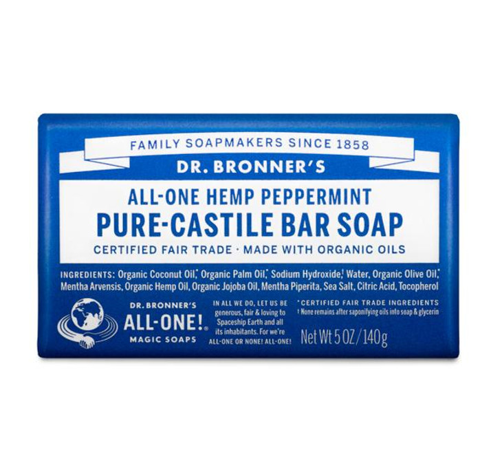 NEW Dr. Bronner’s Pure-Castile Bar Soap Hemp All-One Peppermint 140g Bronners