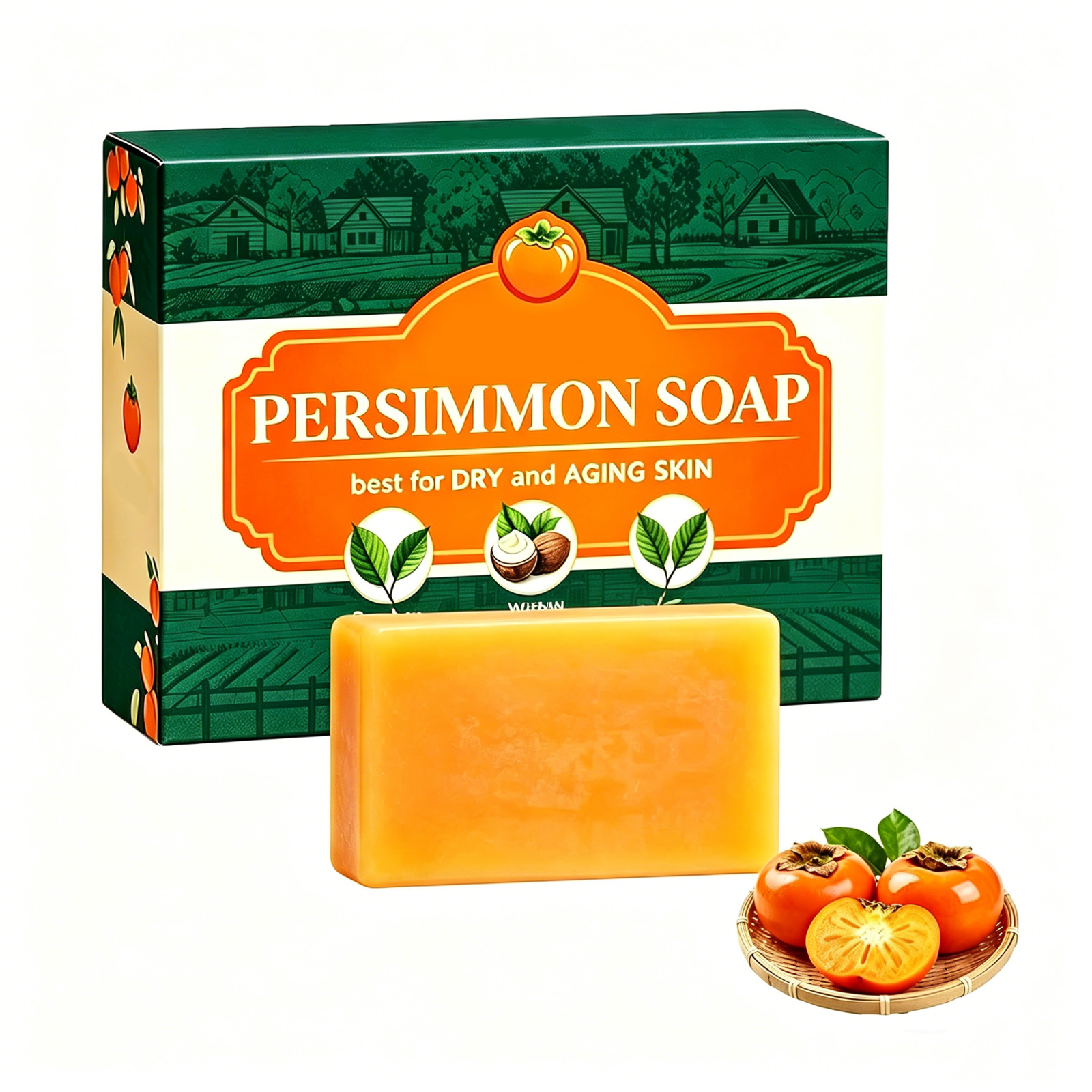 Kaori Persimmon Soap Green Tea Extract For Dry Aging Skin Unisex 1pc
