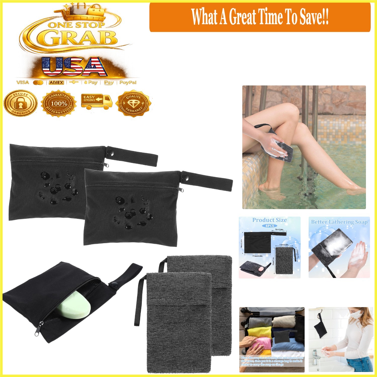 4Pcs Waterproof Travel Soap Bags Set Leakproof Nylon Pouch for Bath Camping