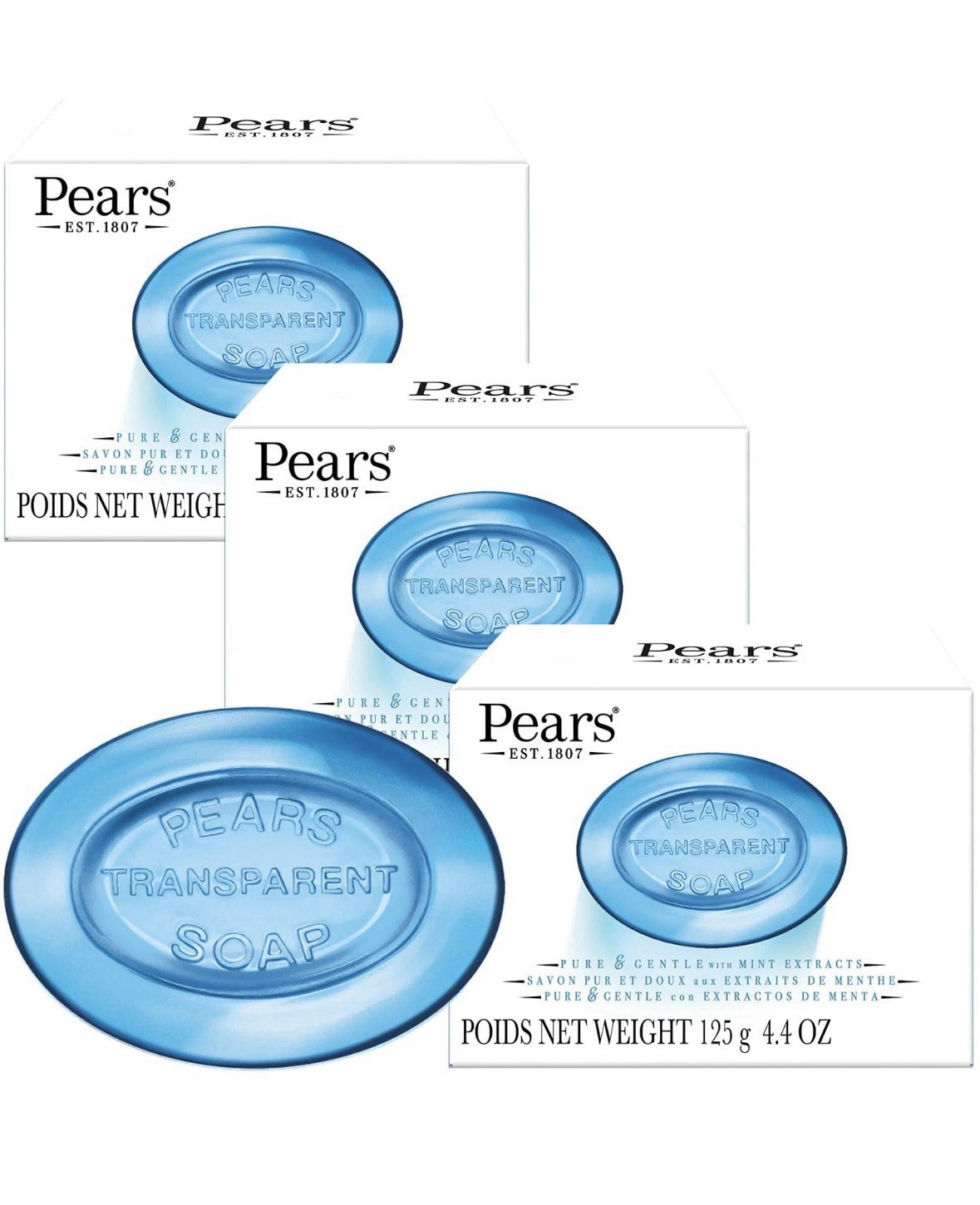 Pears Transparent Soap with Mint Extract 3 Pack Pure & Gentle Bar Soap 4.4oz