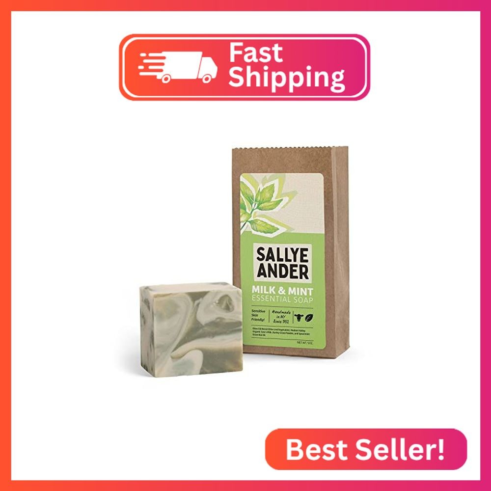 SALLYEANDER Milk & Mint Swirl Soap – 5oz Bar – Naturally Antibacterial – 100% Ha