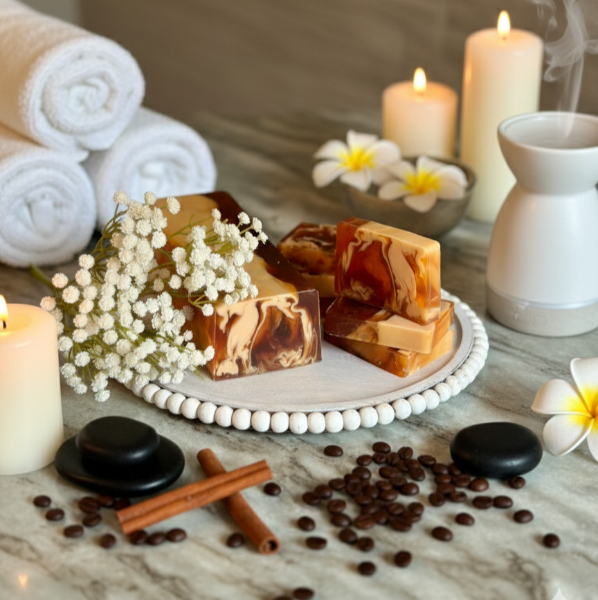 Coffee & Handmade Soap Bars. 100% Natural, Aromatherapy 4 Soaps Made in Latvia