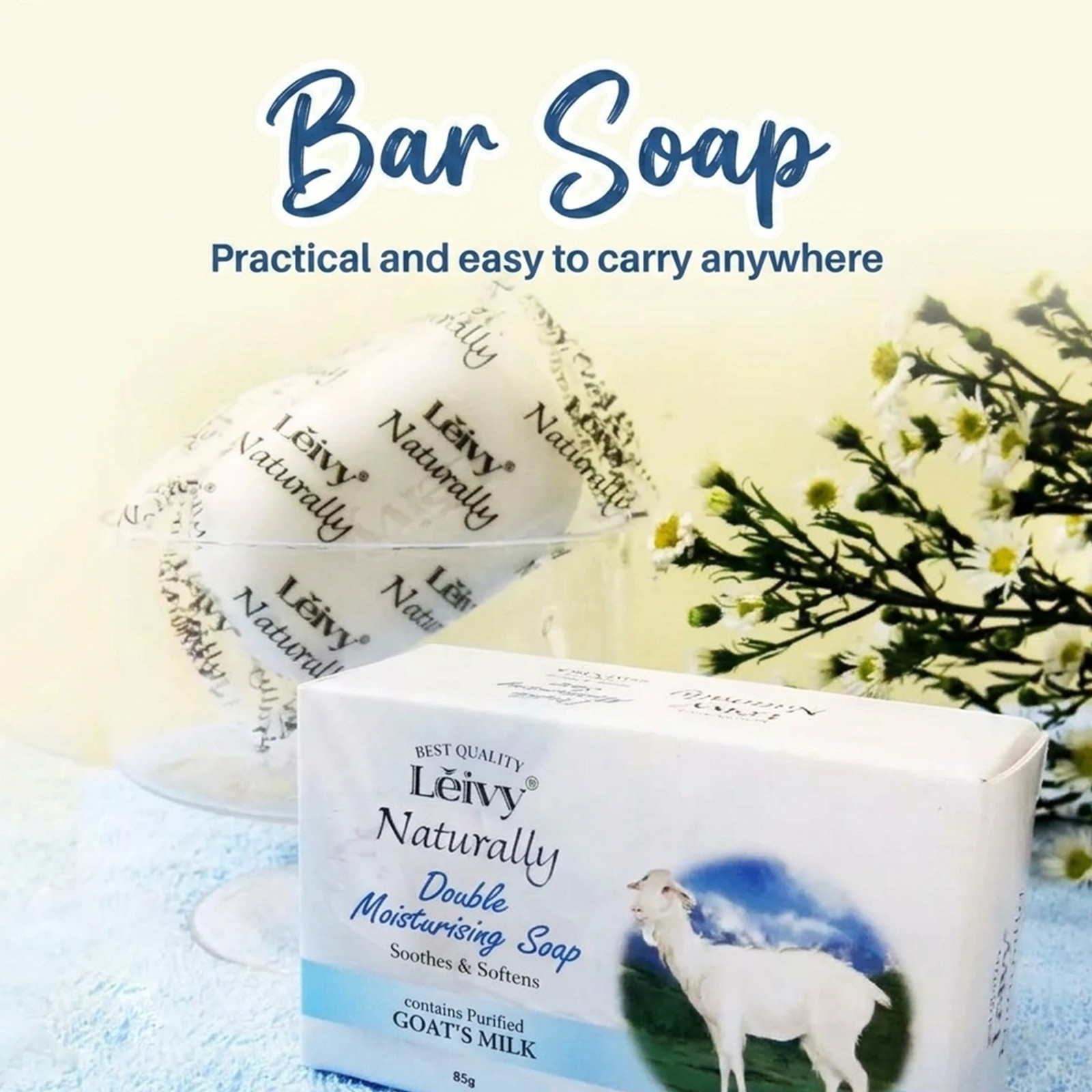 5PCS Leivy Double Moisturising Goat’s Milk Bar Soap 85g Nourishing Bath Soap Set