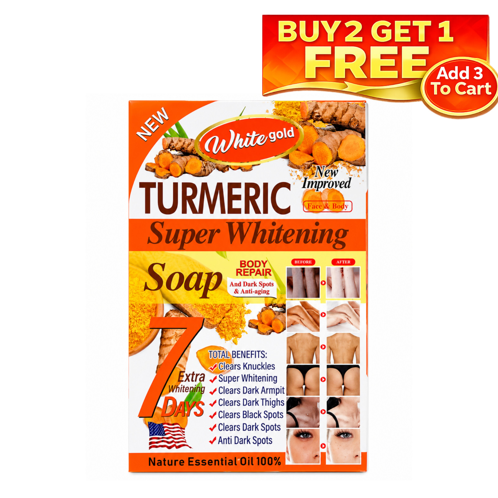 White Gold Turmeric Soap 4.5 oz Bar Soap For Face & Body Daily Cleansing – 1 Bar