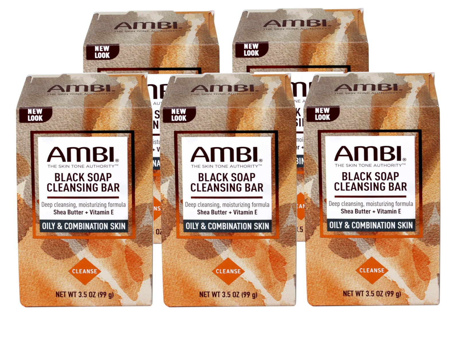 5 Pack Ambi Black Soap Cleansing Bar with Shea Butter Vit E for Oily Skin 3.5 OZ