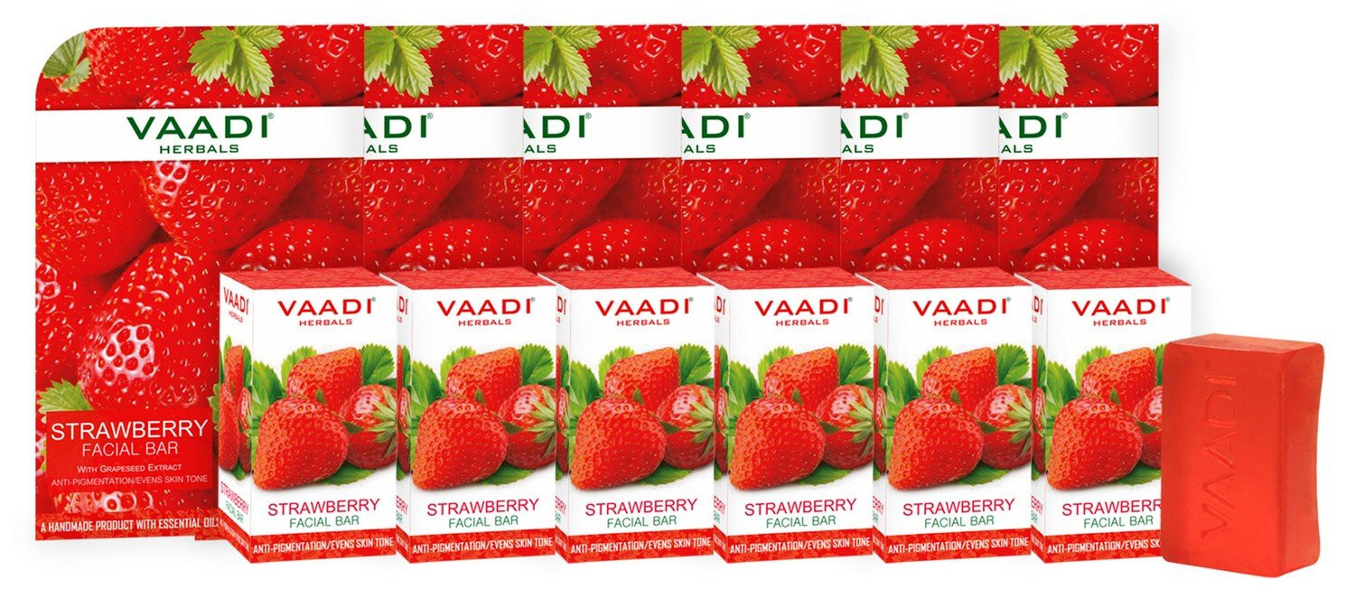 Vaadi Herbals Strawberry Facial Bars with Grape Seed Extract 25 g x 6