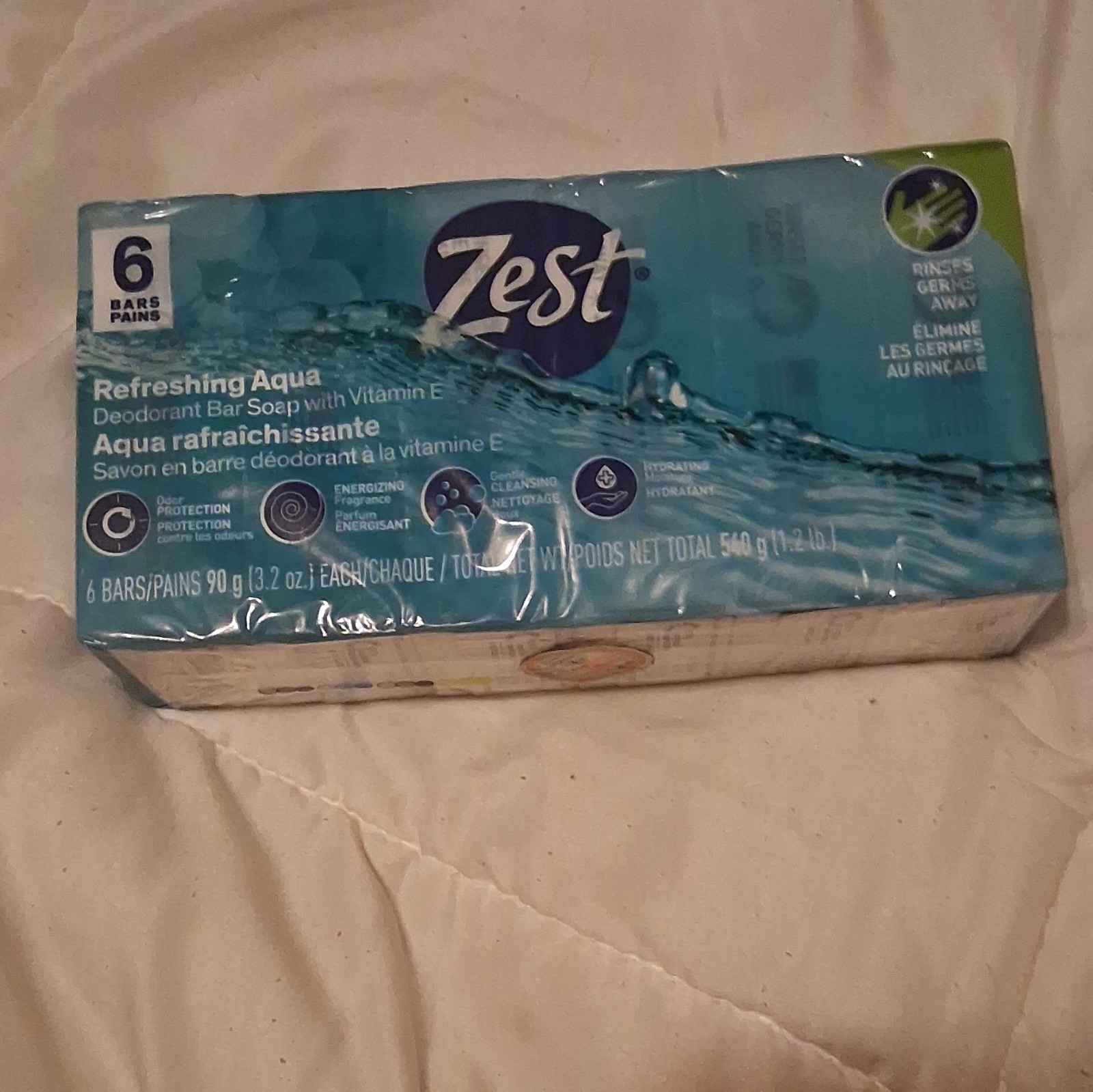 Zest Refreshing Aqua Deodorant Bar Soap w/ Vitamin E, 6 Bars 3.2 oz Each