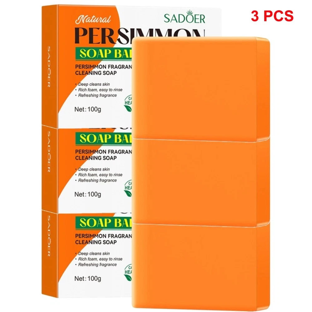 3PCS Persimmon Soap Bar for Old People Smell, Natural Body Odor Control Bar Soap