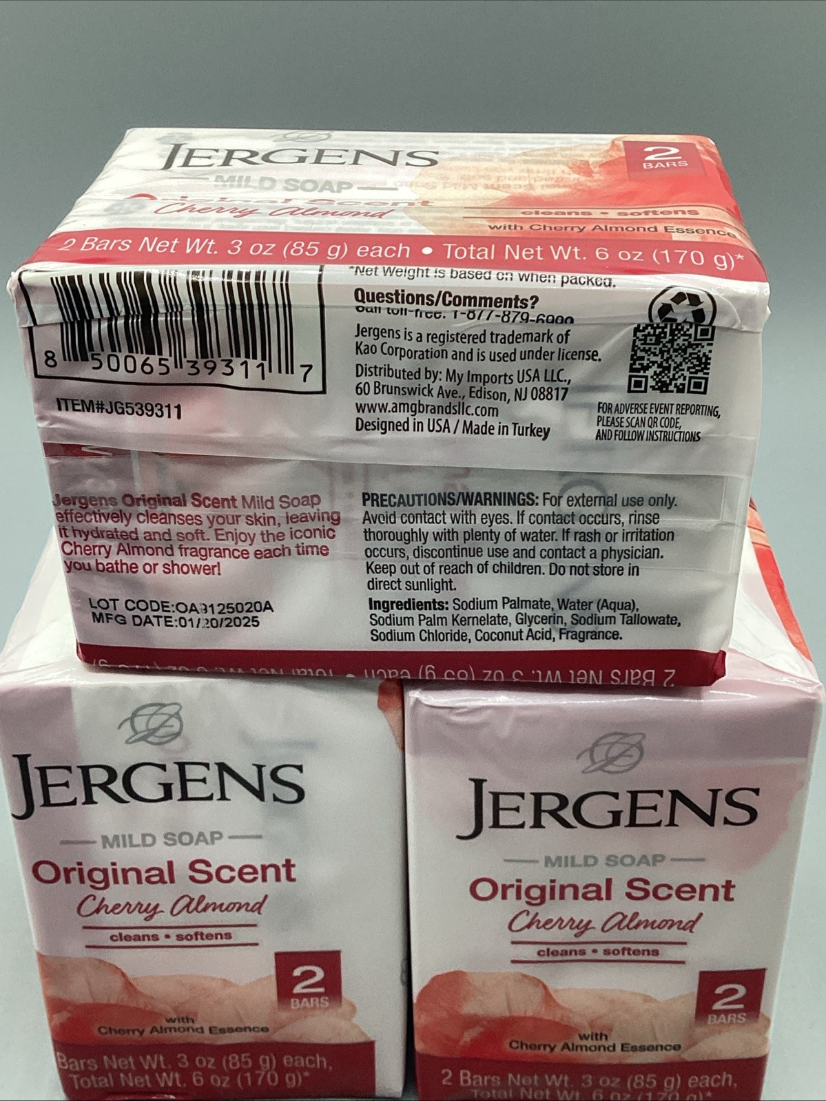 NEW! JERGENS (6-BARS) 3 Oz. (85 g) 🍒 ●CHERRY ALMOND● Original Sent Mild Soap🫧.