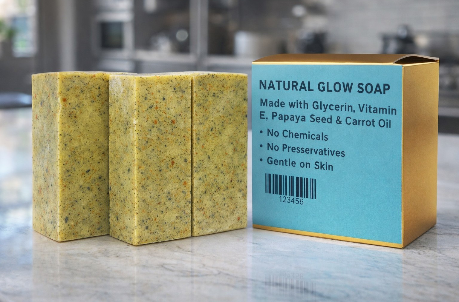2 pcs Natural Glow Soap Bar with Glycerin, Vitamin E, Papaya Seed & Carrot Oil