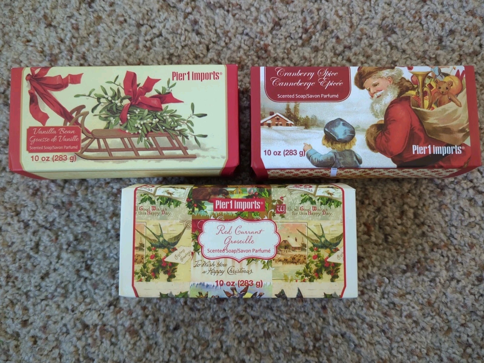 Pier 1 Imports Bath Soap 3 Bars 10 Oz Red Currant Cranberry Spice Vanilla NIB