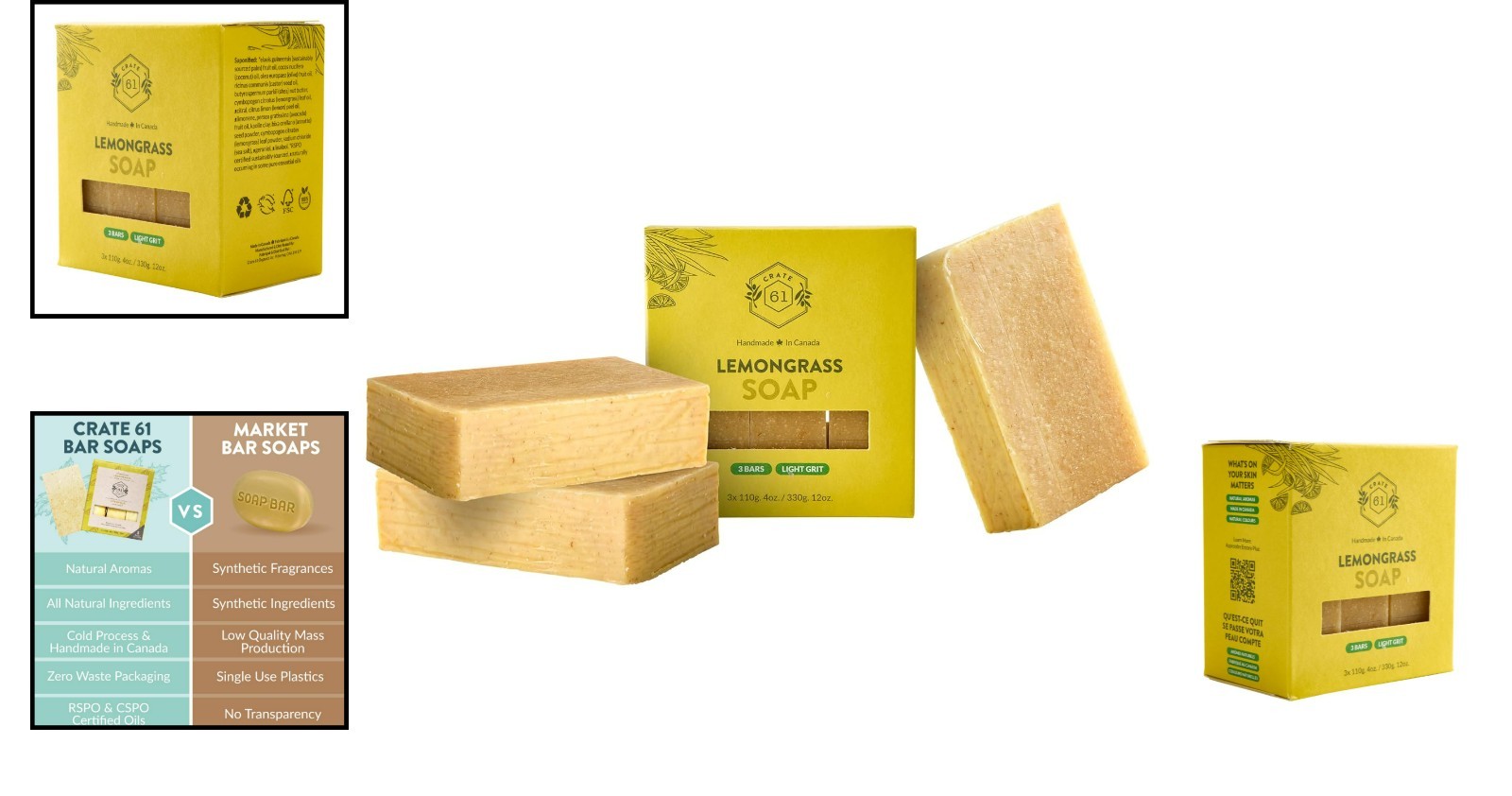 Pure Lemongrass Cold Process Soap – Plant-Based & Eco-Friendly 3 Pack