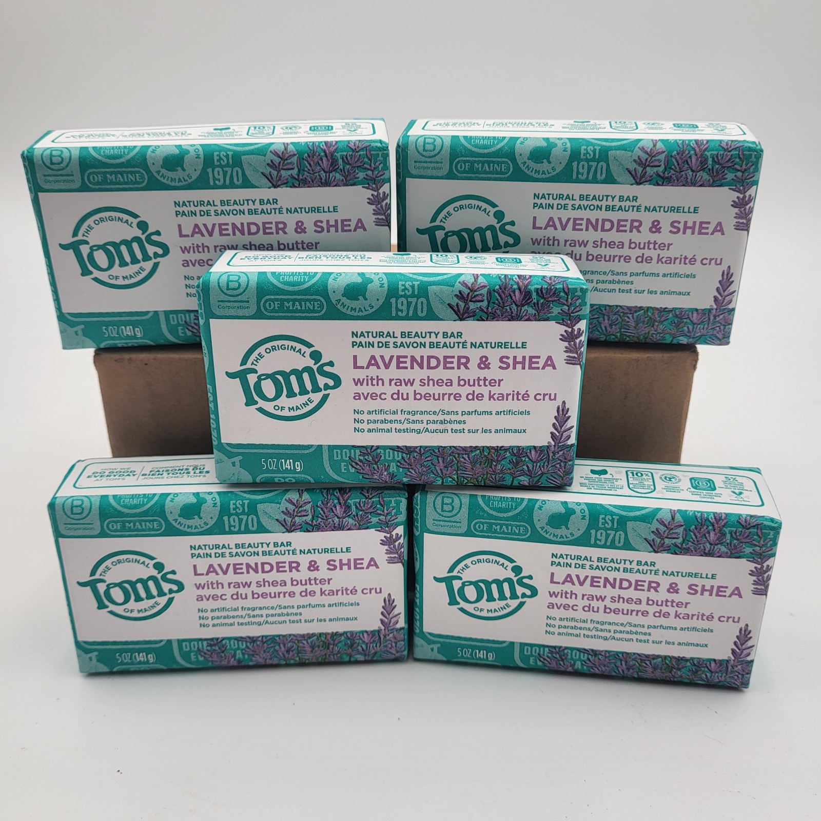 Set of 5 Tom’s of Maine Lavender & Shea Natural Beauty Bar Soap 5oz