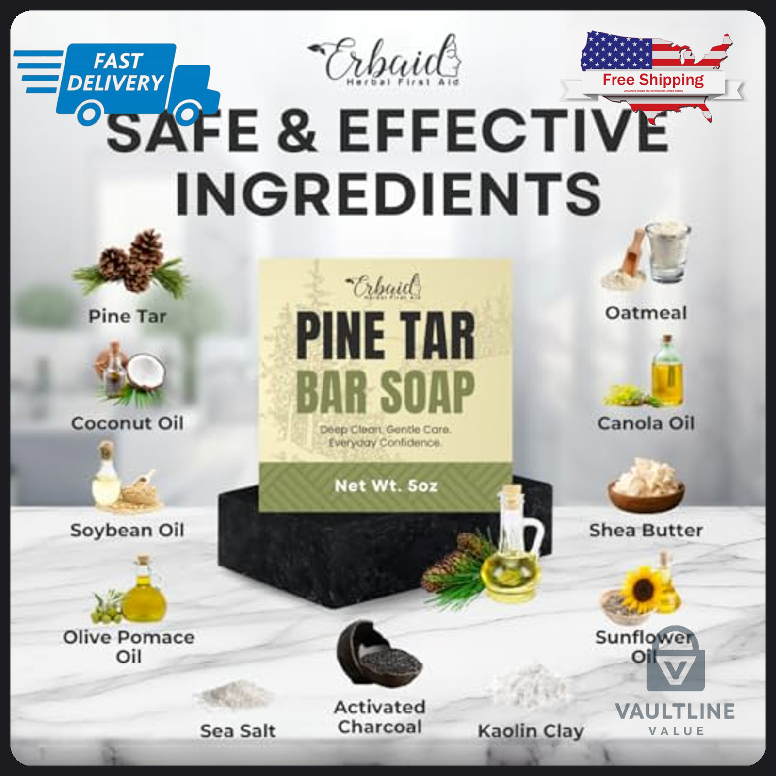 Erbaid Pine Tar Soap Bar 5 oz Natural Cleansing Face and Body Wash