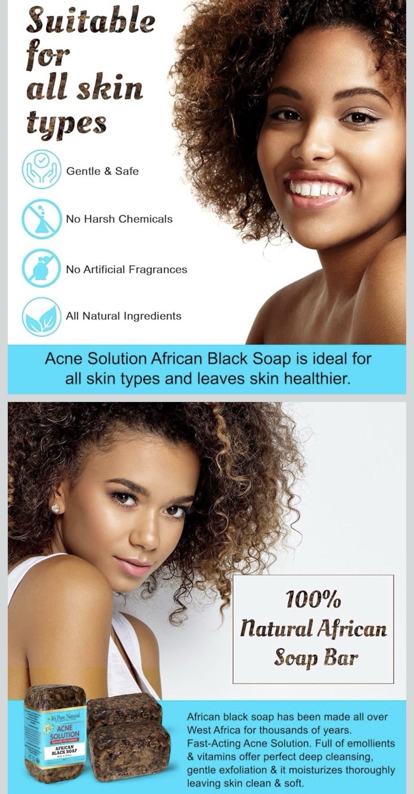3bars African Black Soap Bar Natural Handmade Facial Body Soap