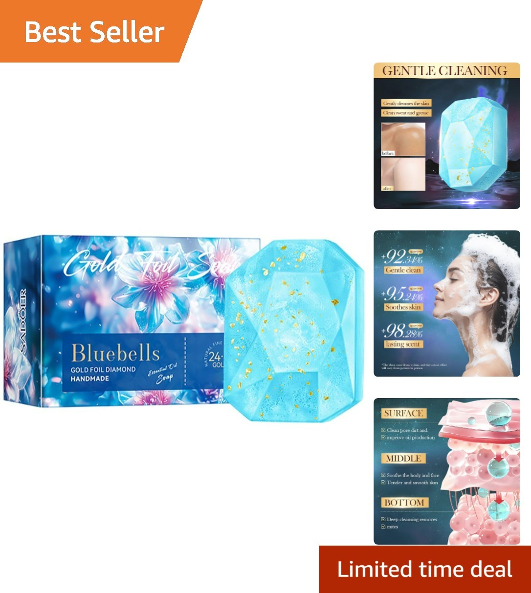 Gentle Handmade Bluebells Soap – Exfoliating Cleansing Bar for Face & Body Care