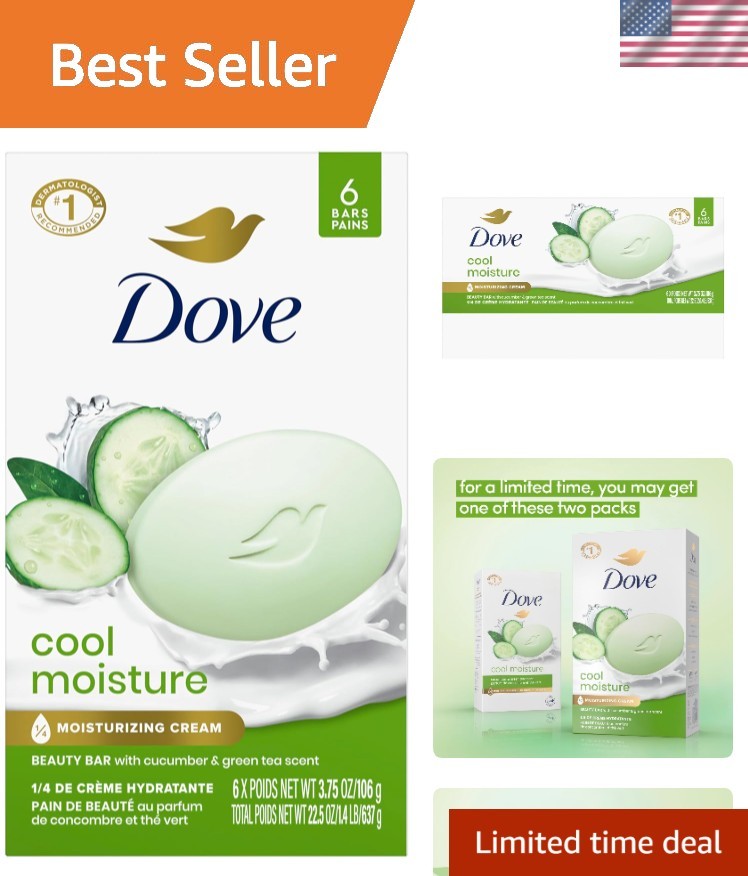 Luxury Cucumber & Green Tea Dove Beauty Bar Soap, 6 Bars – Soft & Hydrated Skin