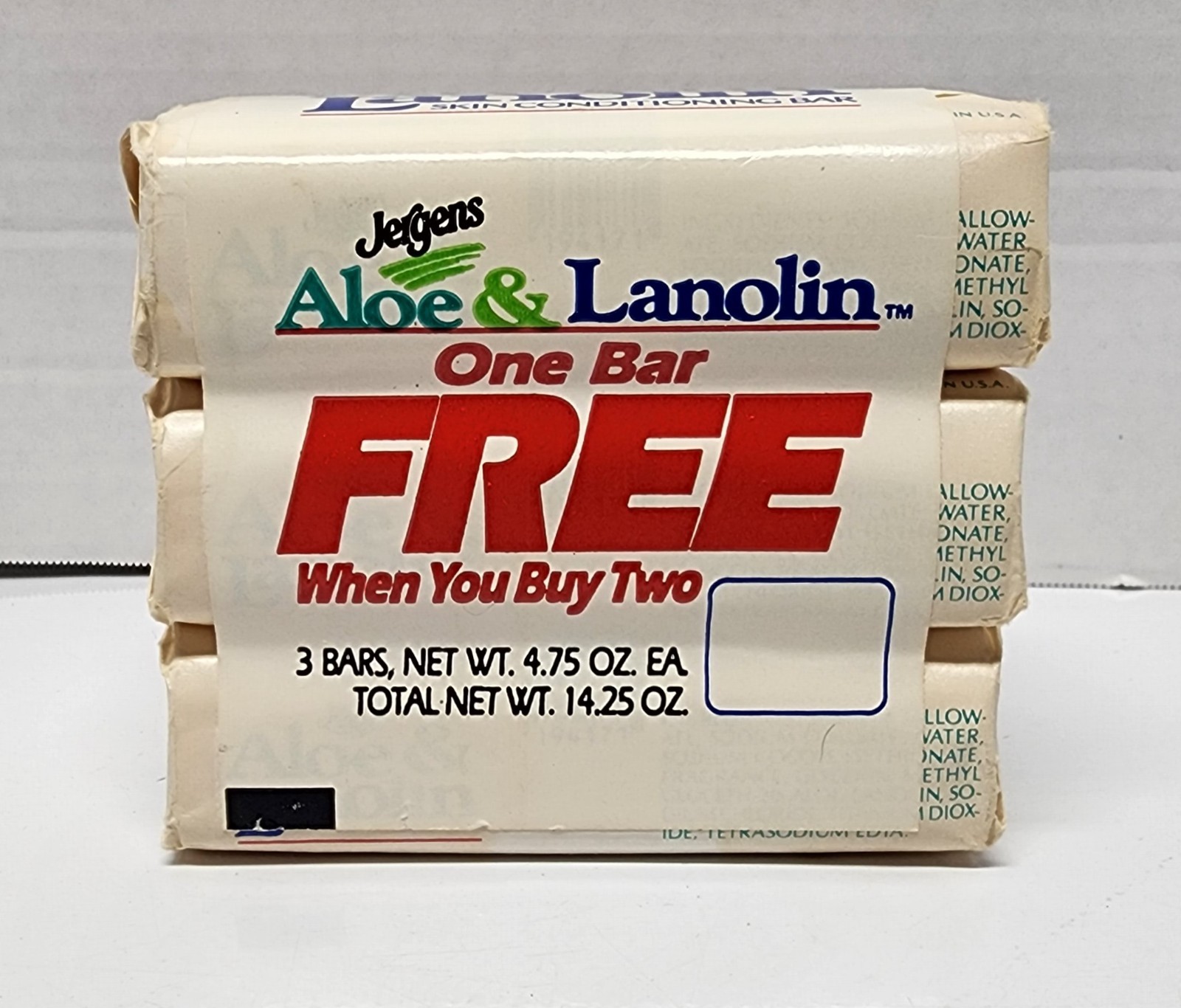 Vintage JERGENS ALOE & LANOLIN Skin Conditioning Bar Soap 3 Pack 4.75 oz Each