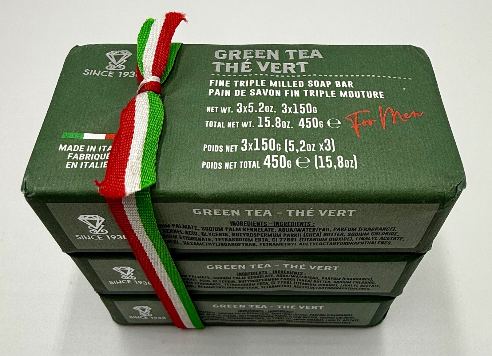 Zeni Green Vetiver Triple Milled Soap Bars 3x 5.2oz Made in Italy Total 15.8oz