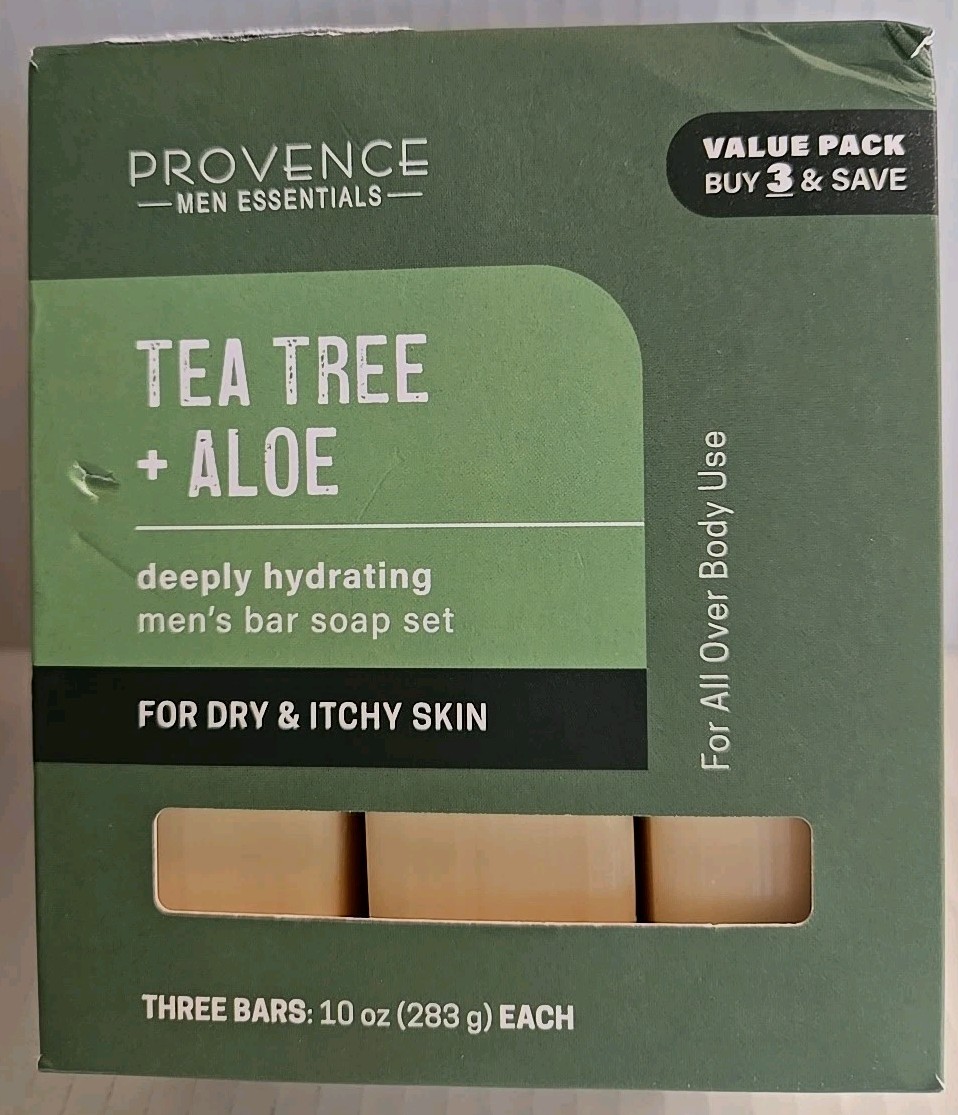 Provence Men Essentials Bar Soap Tea Tree + Aloe Hydrating 3 Bars 10 oz Each