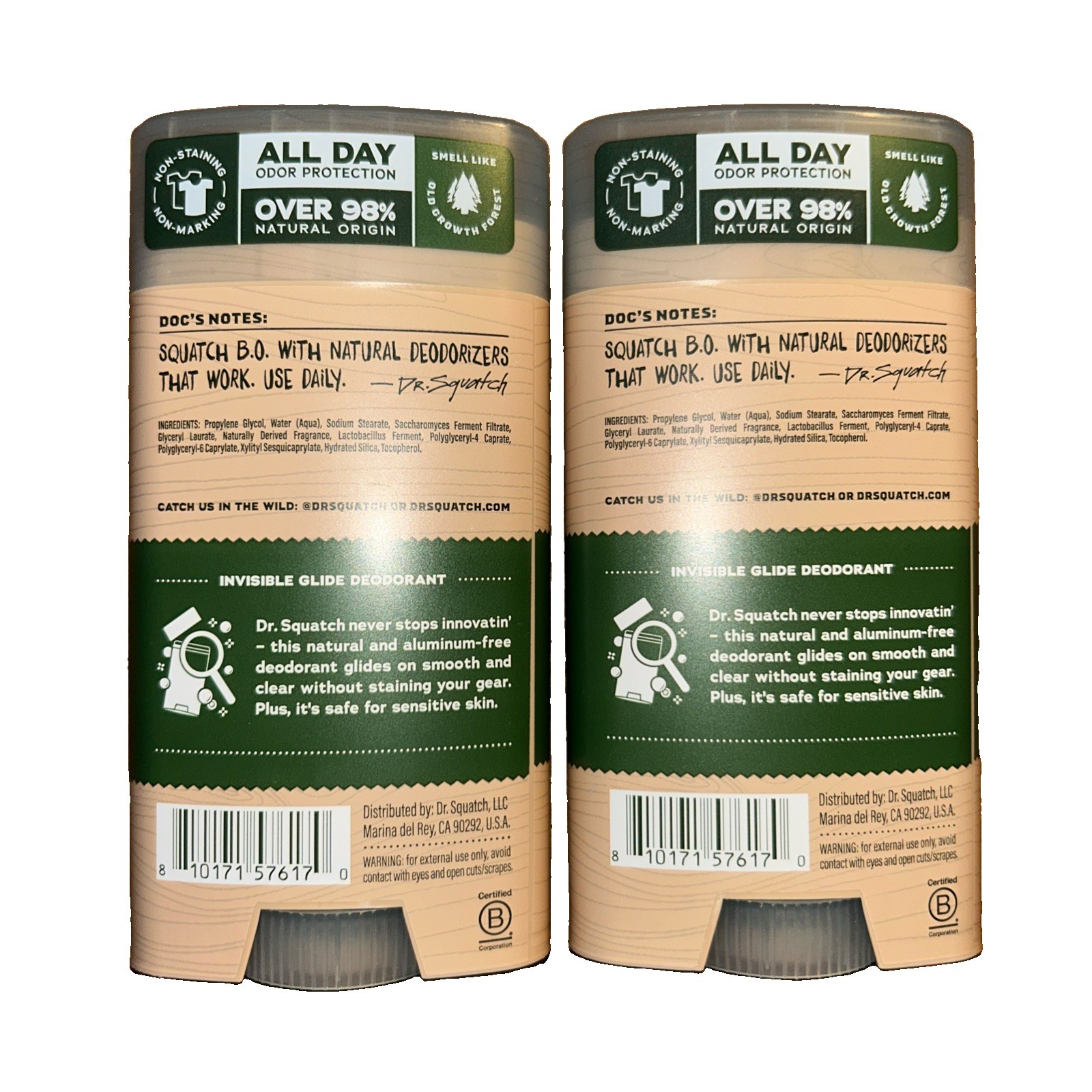 New! 2-Pack Dr. Squatch PINE TAR Invisible Glide Deodorant 2.65oz