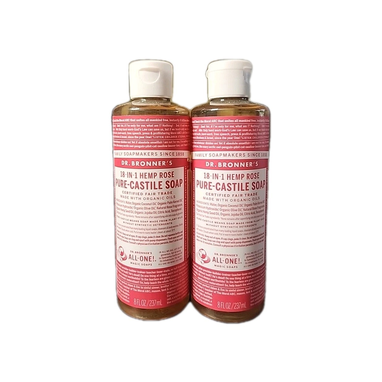 Dr. Bronner’s 18-In-1 Hemp Rose Pure-Castile Soap, 8 FL OZ (2 Pack)