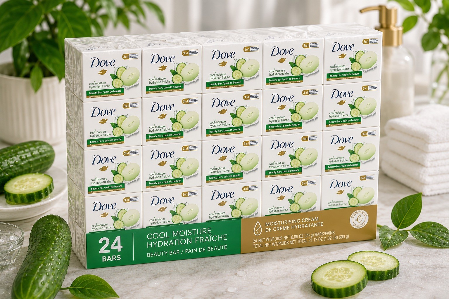 Dove Cool Moisture Size Soap 0.88 oz 24-Pack Bulk for Home & Travel