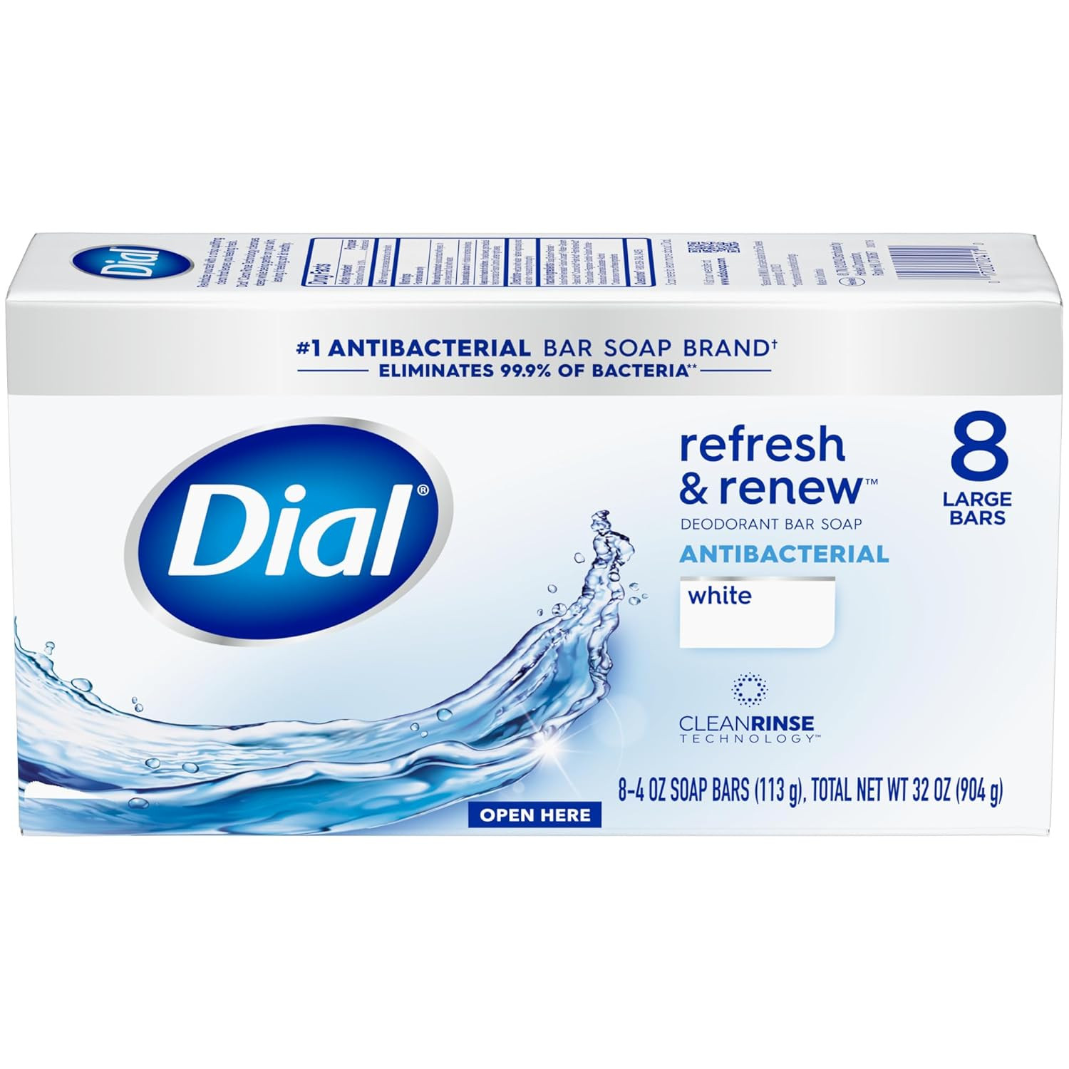 Antibacterial Bar Soap, Refresh & Renew, White, 4 Oz, 32 Bars