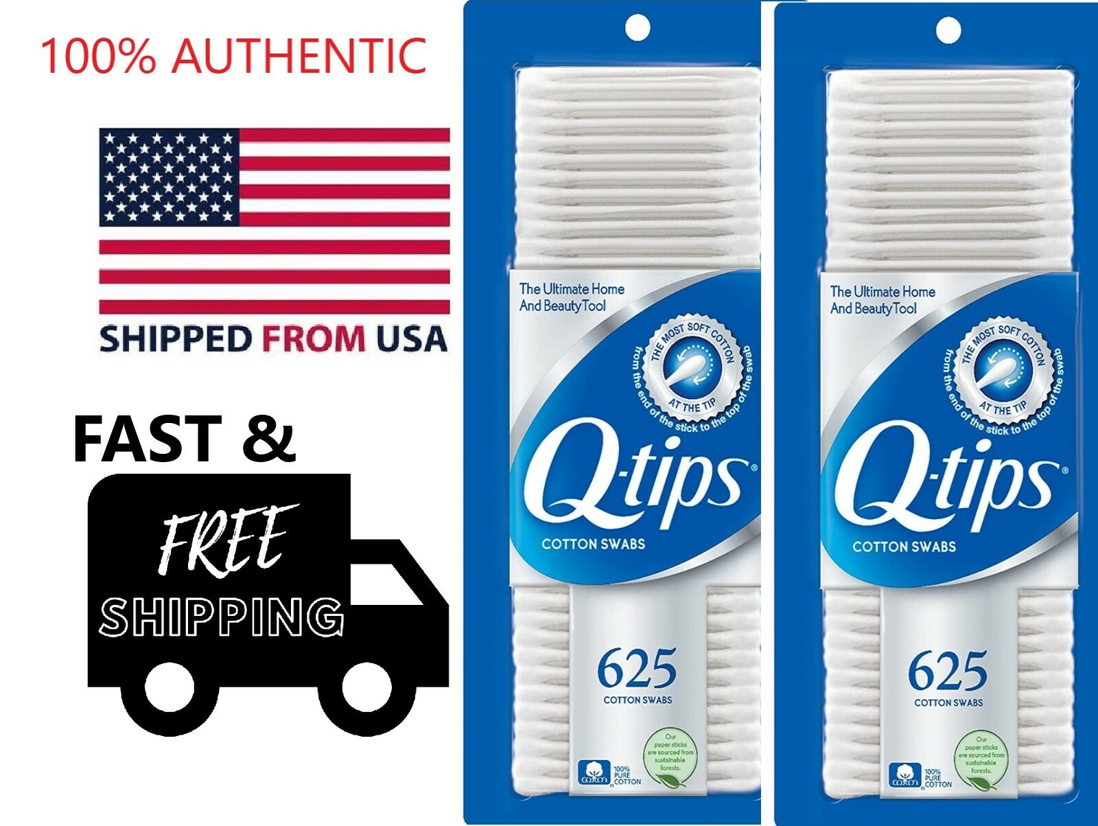 x2 BOX QTIPS Q-TIPS Q-TIP COTTON SWABS 1250 count AUTHENTIC GENUINE ORIGINAL BUD