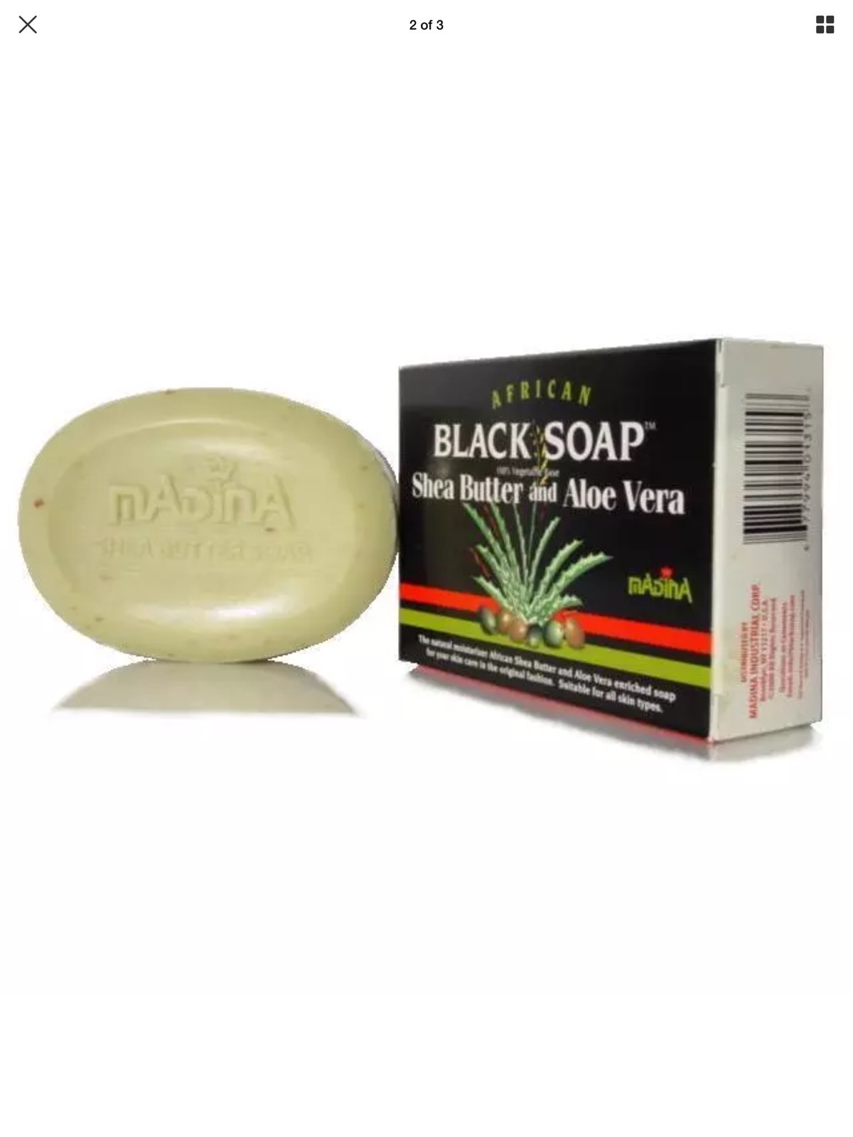 Madina African Black Soap – Shea Butter & Aloe Vera / Vitamin E 3.5 oz (3 Pack)