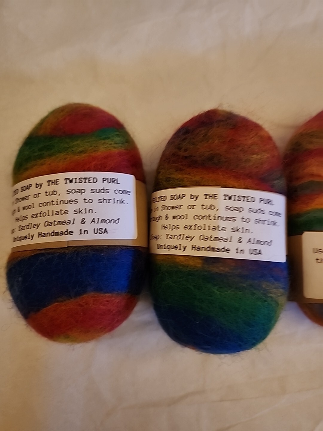 Felted Wool Exfoliating Soap Hand Made In USA Rainbow Multicolor Lot Of 6
