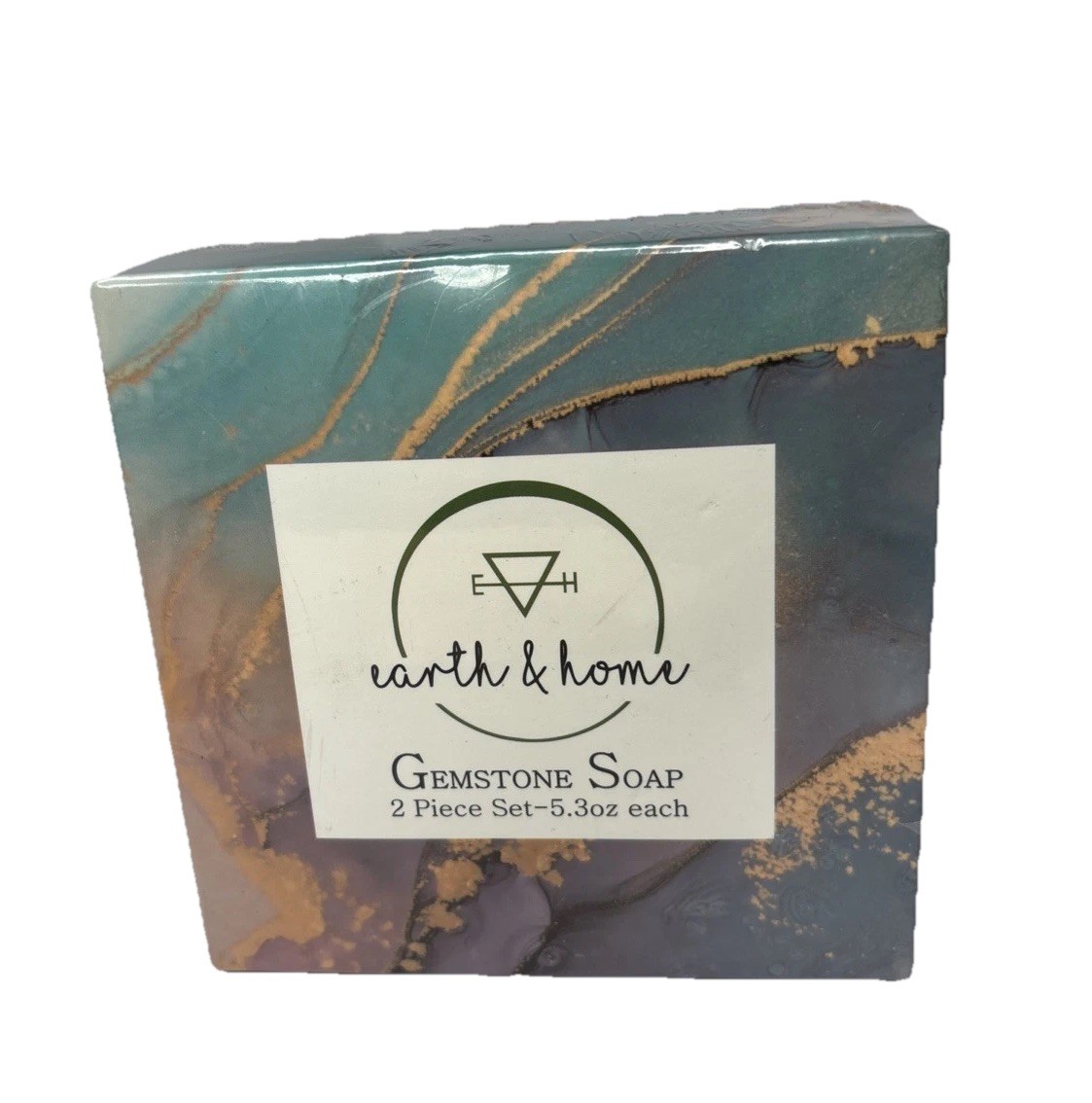 Earth & Home Gemstone Rock Soap 2 Piece Set Each Crystal Shape Gift NIB