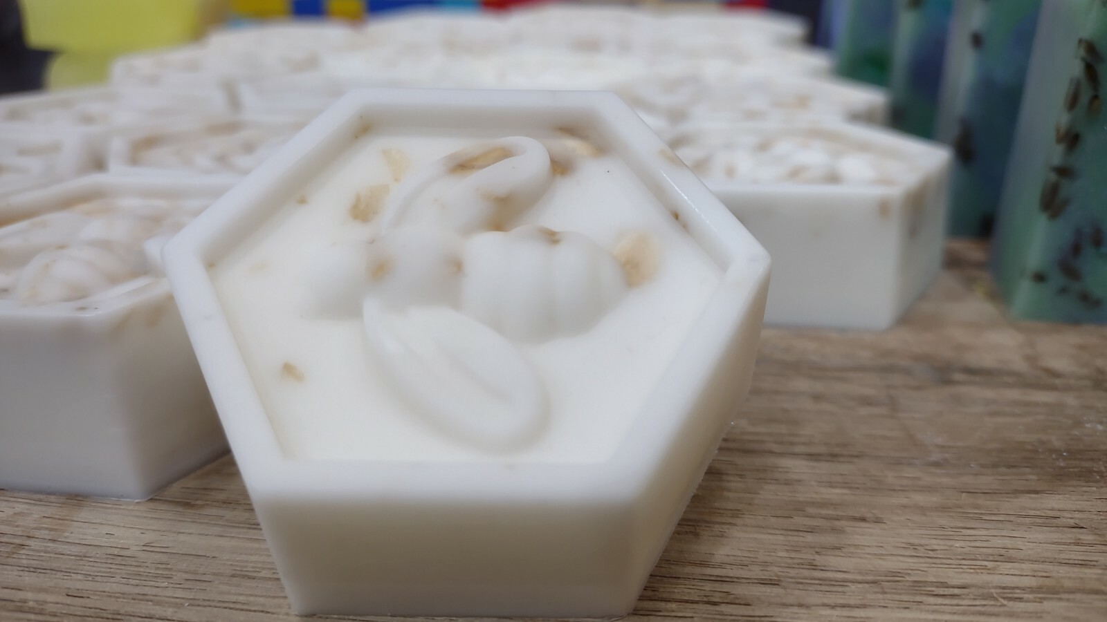 Handcrafted Goat Milk Soaps- Busy Bee- Hexagon Honeycomb Almond Oats 