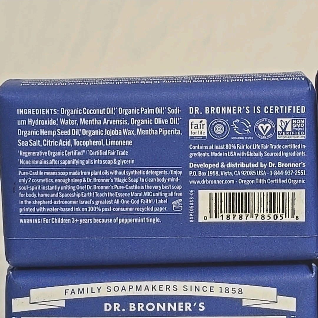 Dr. Bronner’s Pure-Castile Magic Peppermint Lavender Unscented Soap Bars 6-PACK