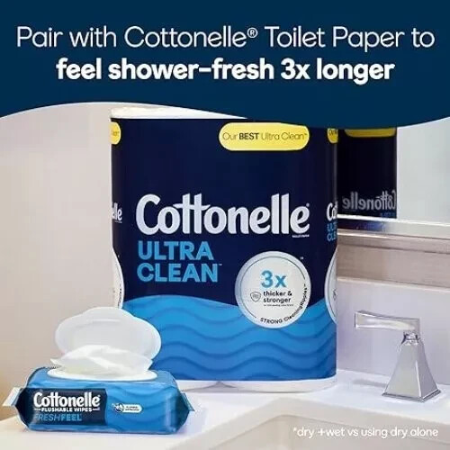 Cottonelle FreshFeel Flushable Wet Wipes for Adults and Kids, 8 Flip-Top Packs,