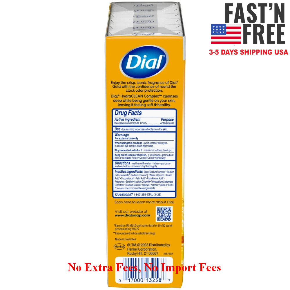 New Dial Antibacterial Deodorant Bar Soap, Advanced Clean, Gold, 48 Bars, 4 oz