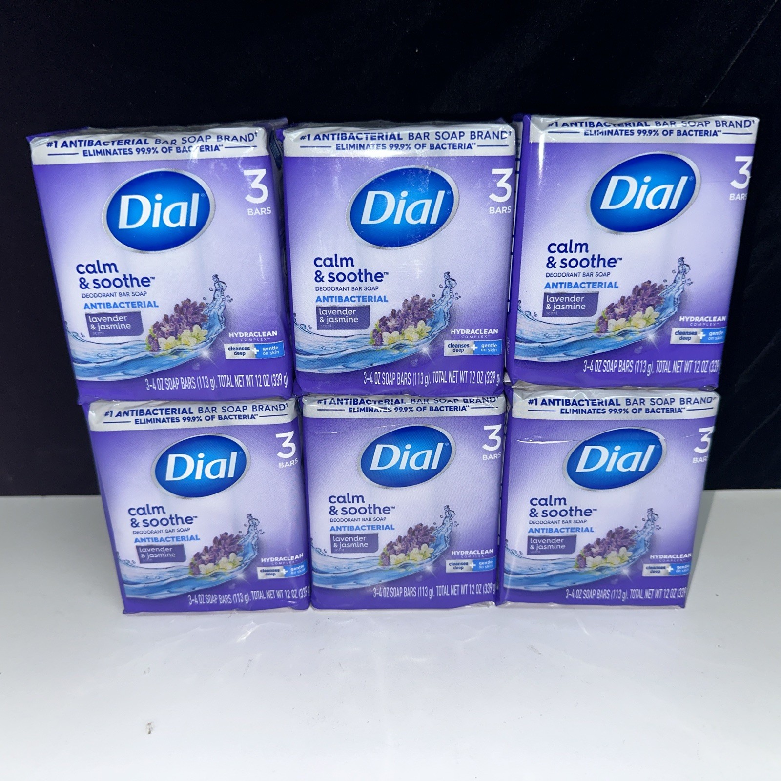 18 Bars Dial CALM & SOOTHE Antibacterial Bar Soap LAVENDER & JASMINE Hydraclean