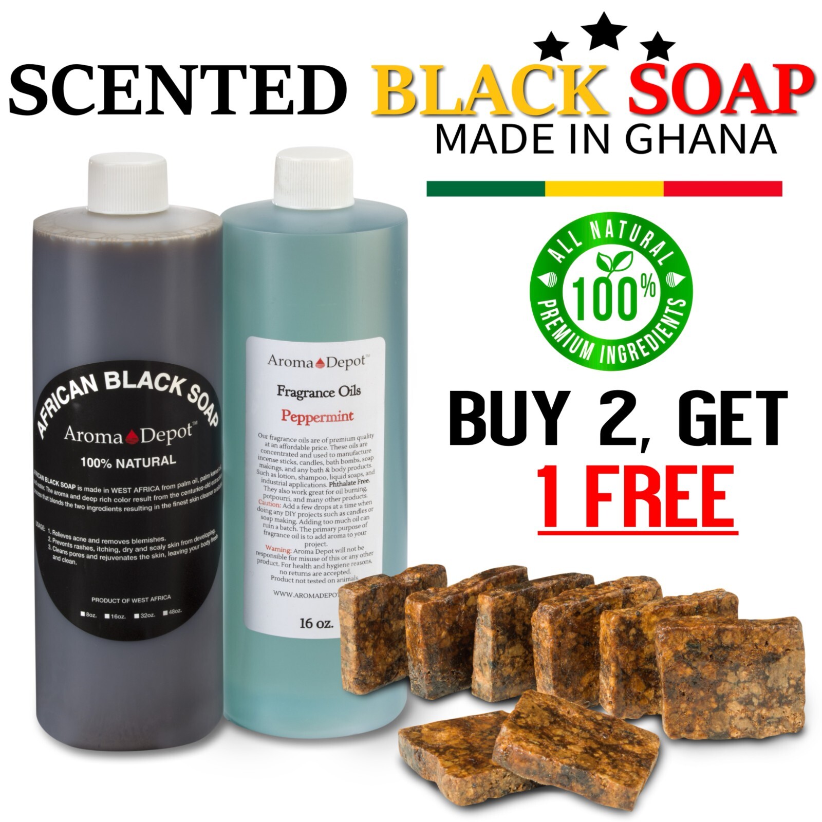 SCENTED Liquid 16 oz. Raw African Black Soap 100% Natural Organic Face Body Wash