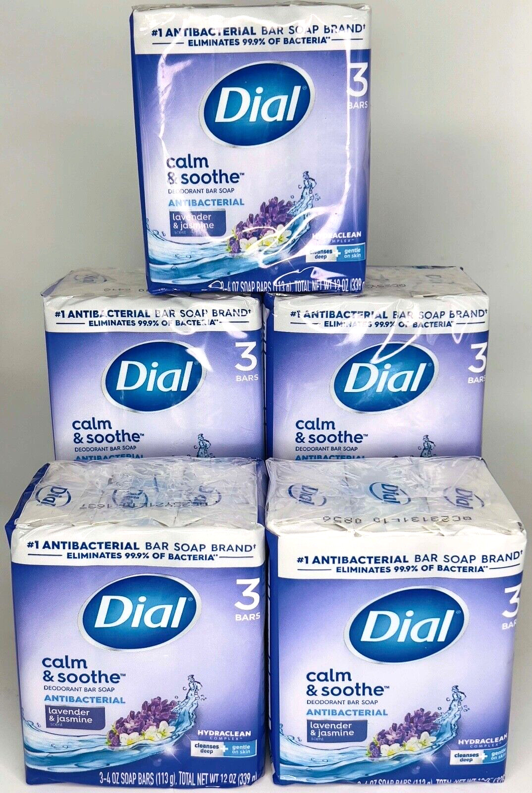 15 Bars Dial Calm & Soothe Antibacterial Bar Soap Lavender & Jasmine Hydraclean!