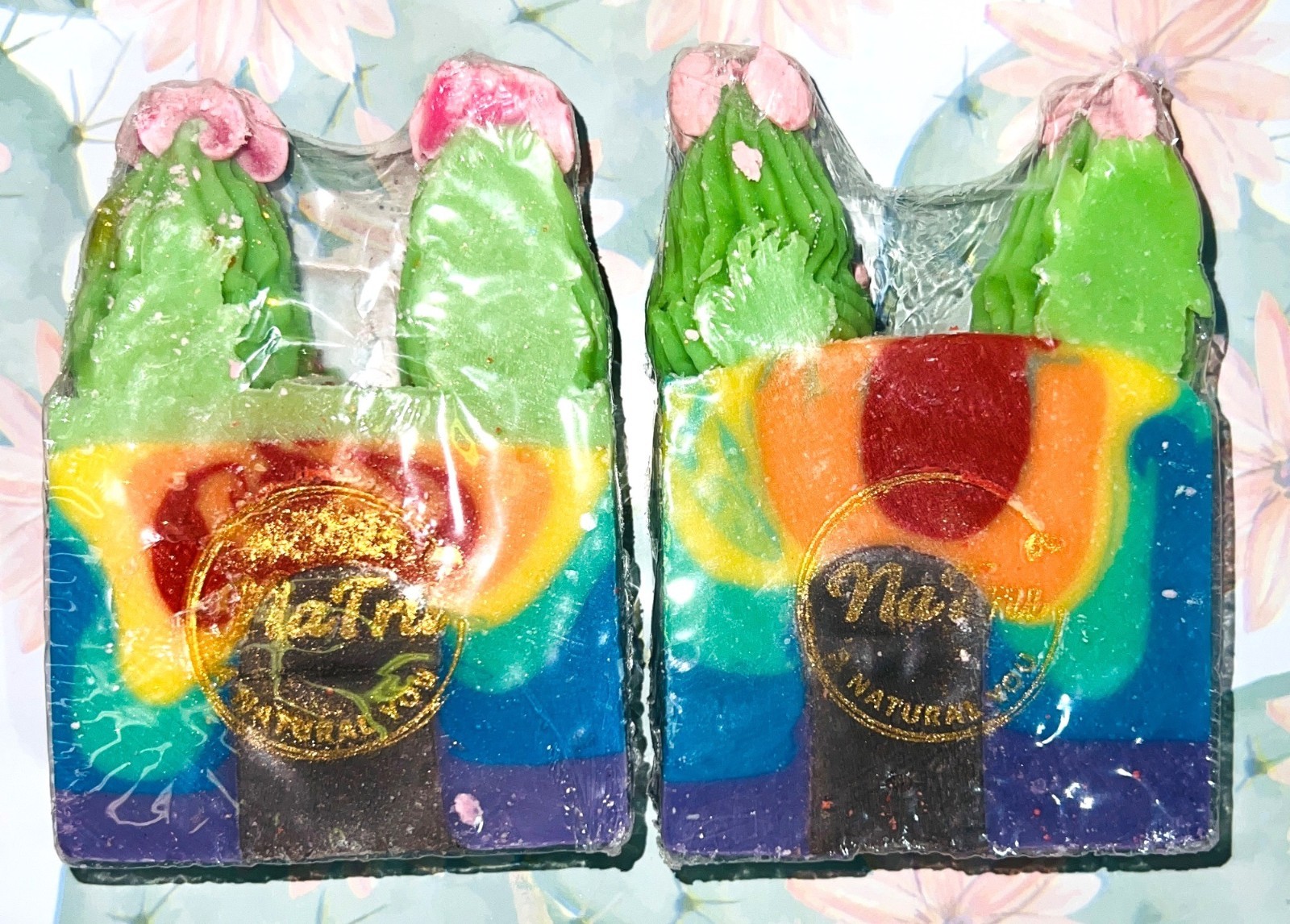 Handmade Cactus & Rainbow Soap Bars 10oz Natural Scented Artisan Soap Gift Set