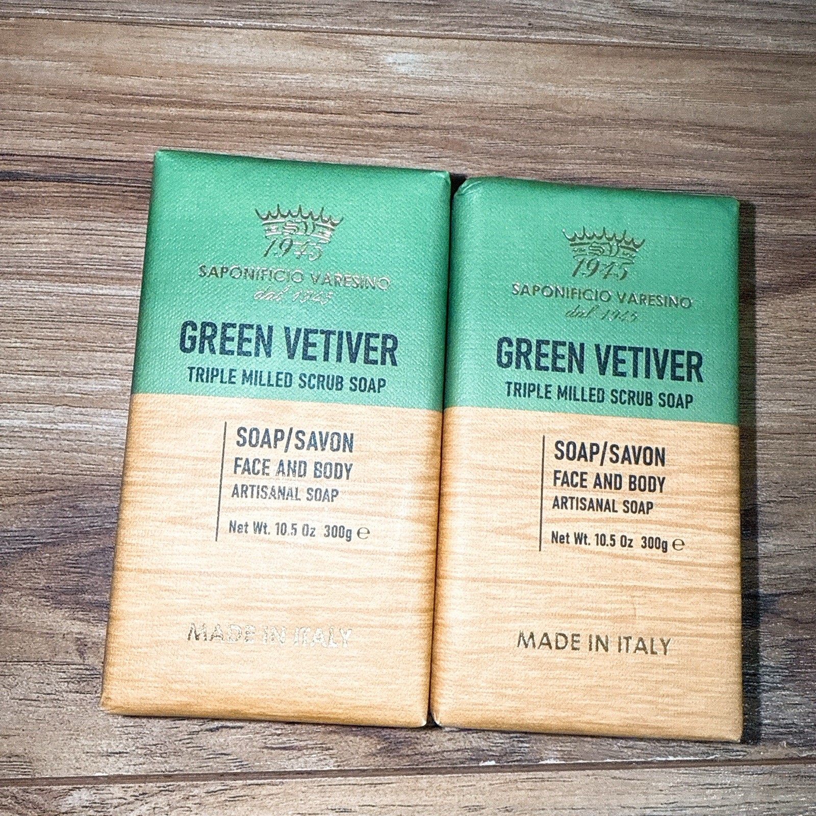 2PCS SAPONIFICIO VARESINO Face & Body Scrub Scented Soap Bar GREEN VETIVER
