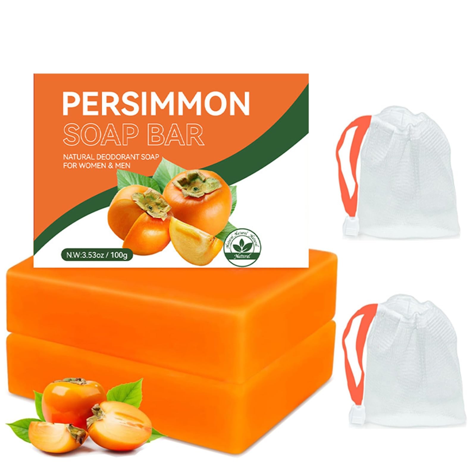 2 PCS Persimmon Soap Bar for Body Odor Control – Natural Organic Deodorant f…