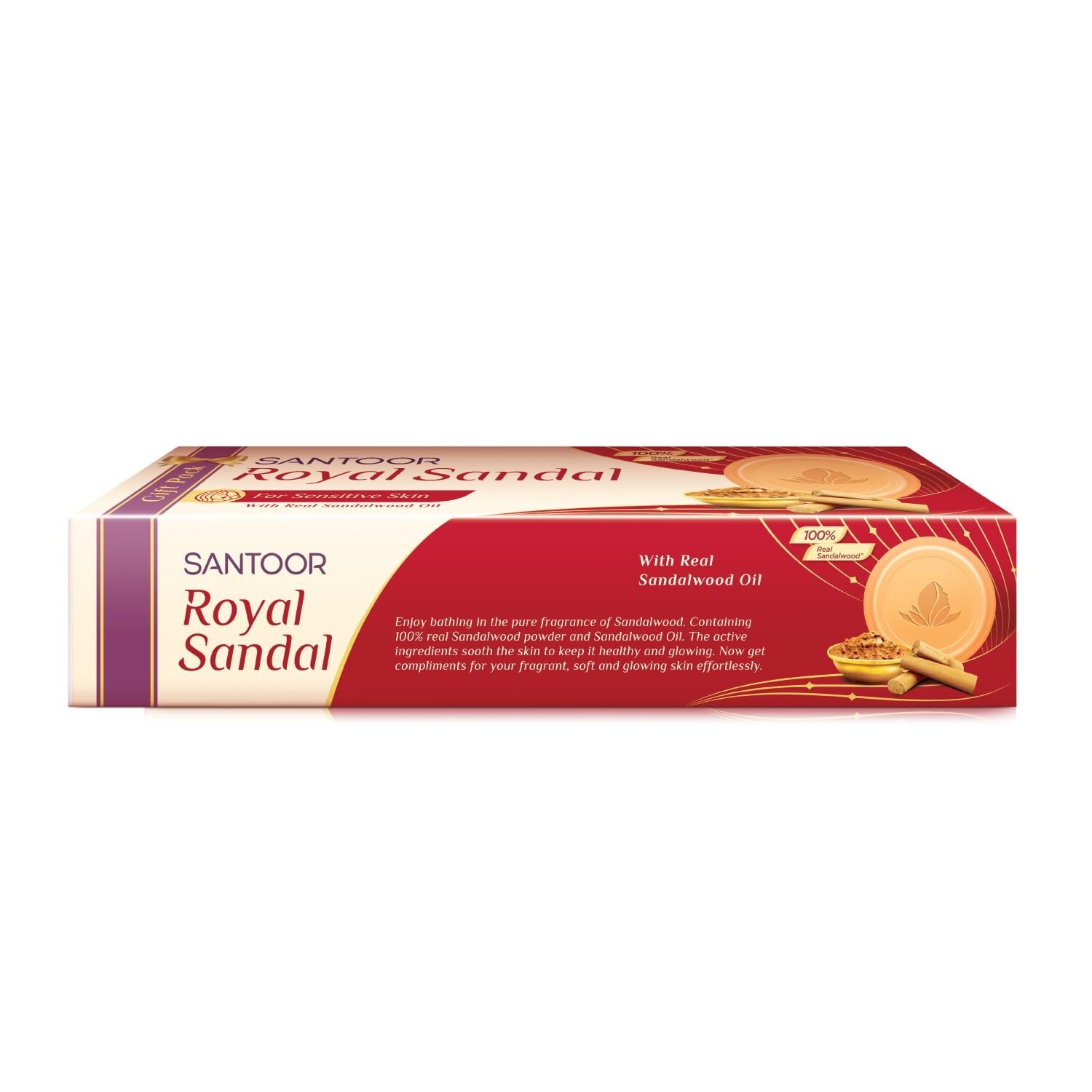Santoor Royal Sandal Bathing Soap for Sensitive Skin| 100% Sandalwood Oil & Powd