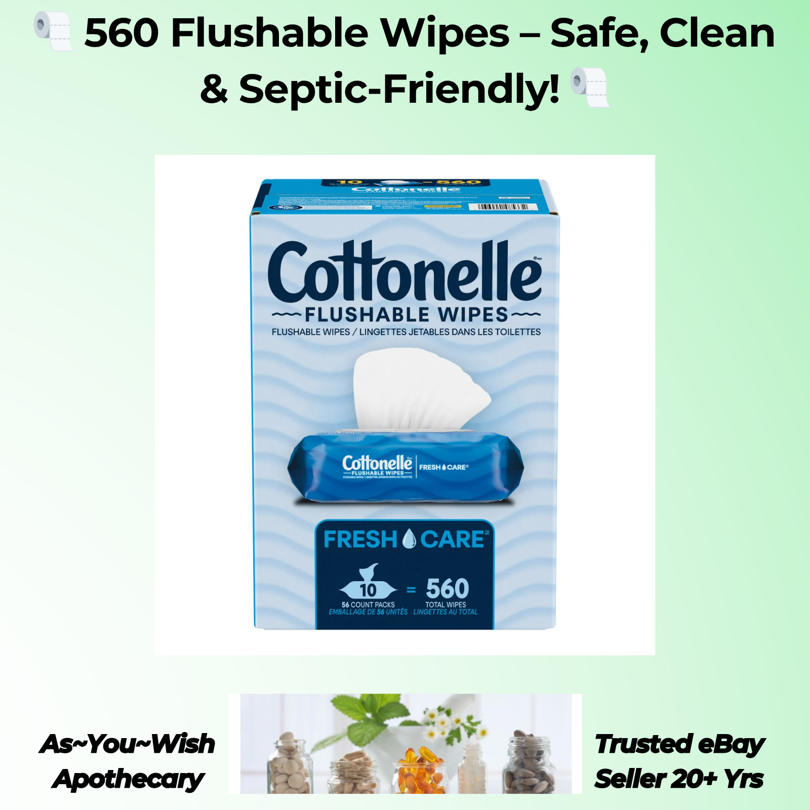 Cottonelle Fresh Care Flushable Wipes, 560 Wipes 10 Flip-Top Packs 56 Wipes Each
