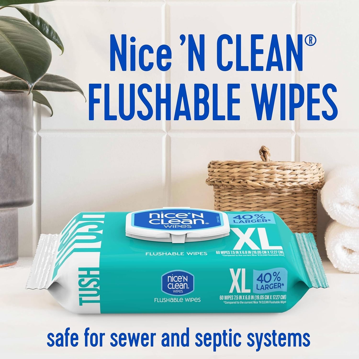 Hypoallergenic XL Flushable Wipes | 6.8″ x 7.5″ | Gentle Care for All Ages