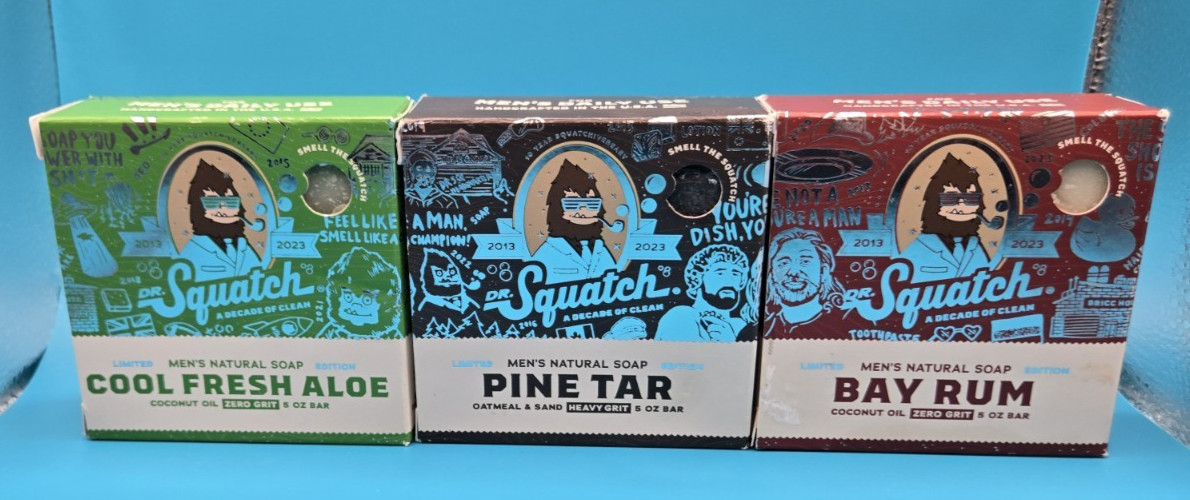 Dr Squatch 10th Anniversary Bundle Of 3; Cool Fresh Aloe, Bay Rum, And Pine Tar