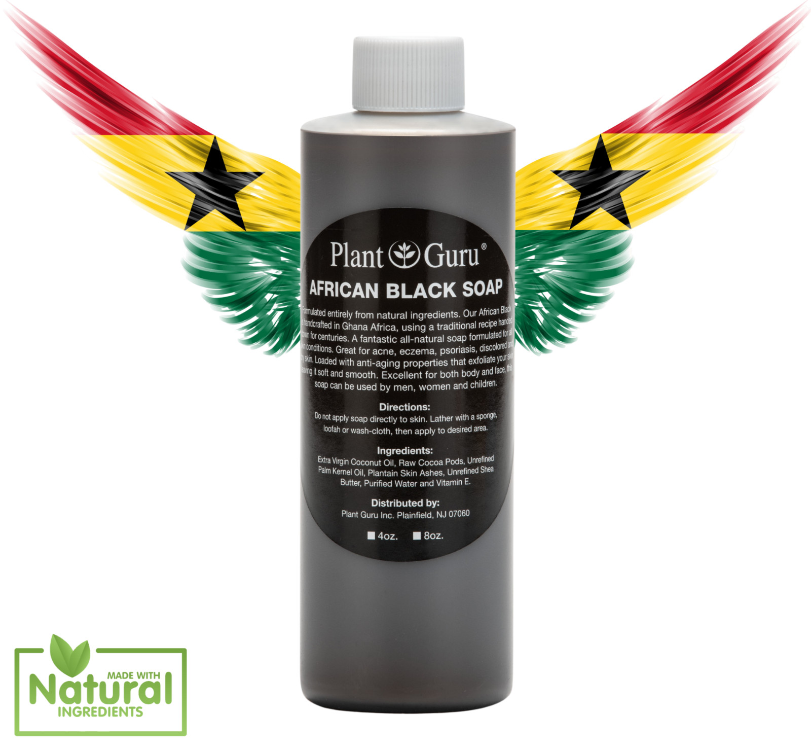 Raw African Black Soap Liquid 100% Pure Organic Natural Bath Body Face Wash Bulk