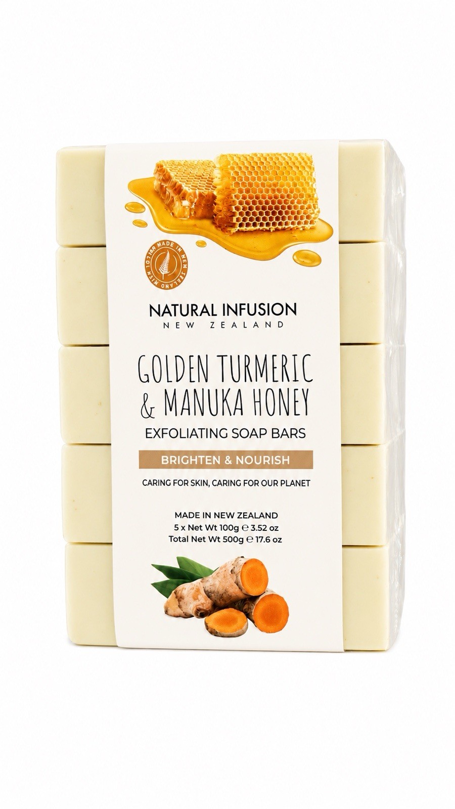 Natural Infusion Turmeric & Manuka Honey Exfoliating Soap Bars, Face & Body