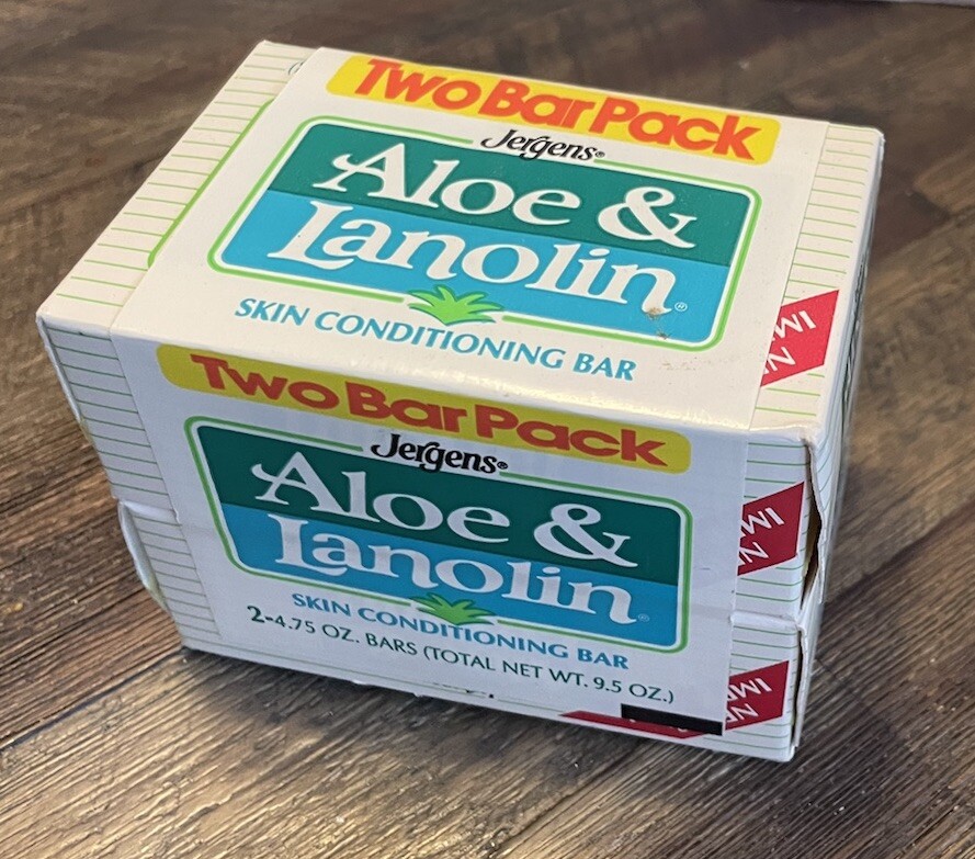 VTG Jergens Aloe & Lanolin Skin Conditioning Bar Soap 1989 NOS 4.75 oz (2 Pack)
