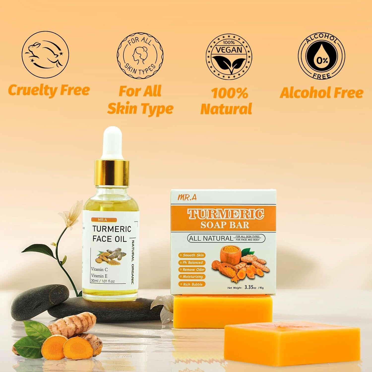 2PCS Jabon de Curcuma Rostro y Cuerpo Limpieza Natural Ilumina Unifica Tono Desv